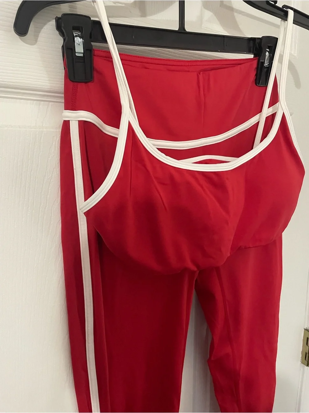 Red Leggings with White Trim Athletic Set  Leggings and Bra